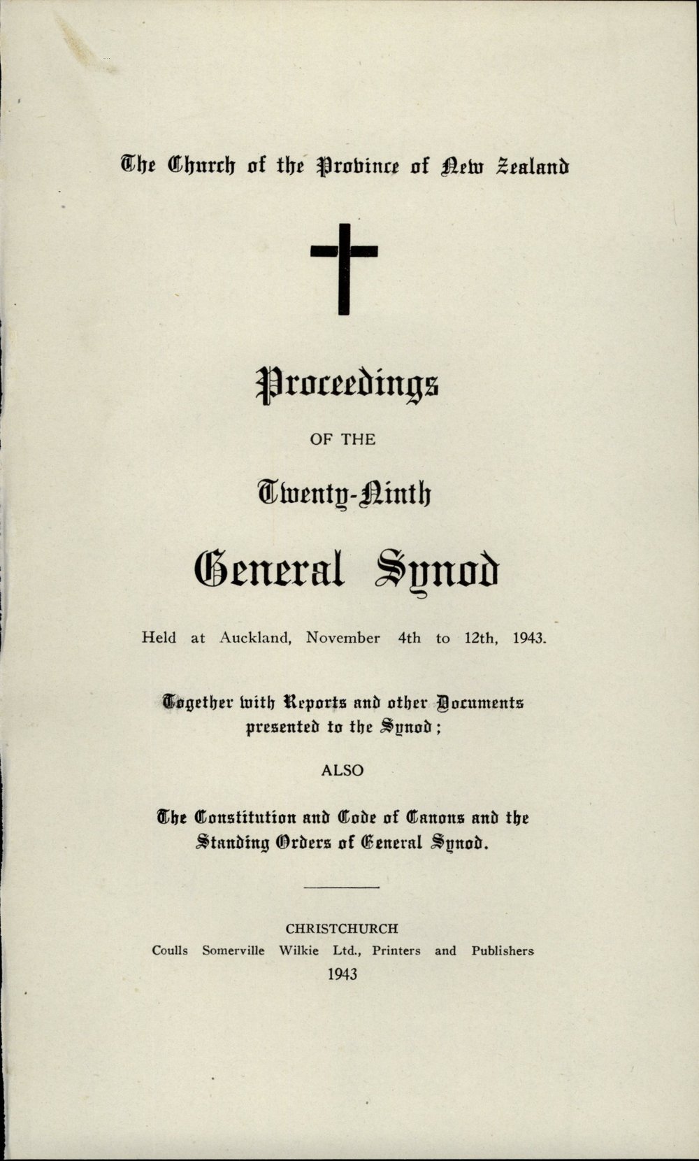 Proceedings of the General Synod: 29th General Synod, 1943