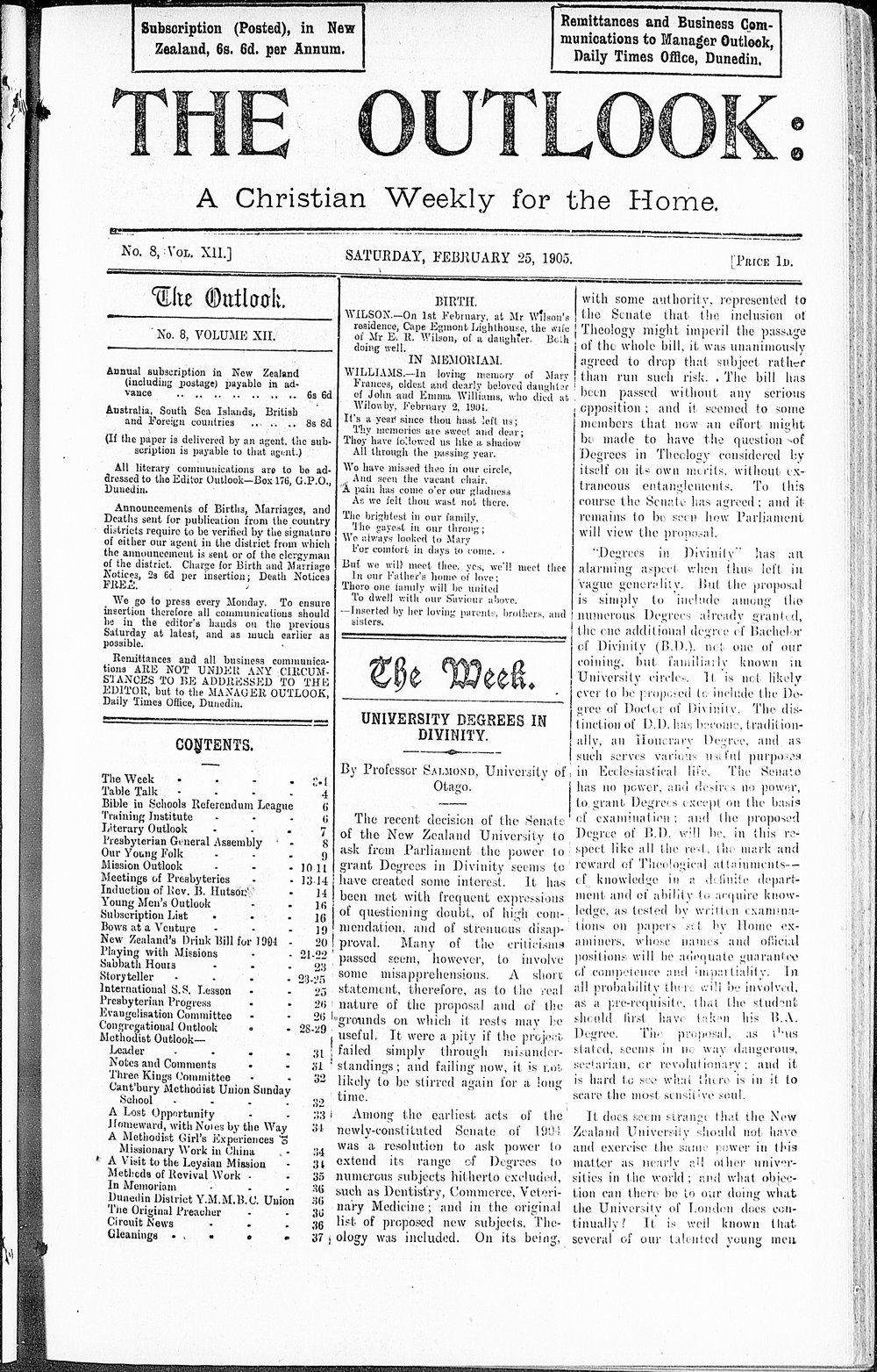 The Outlook: 25th February 1905