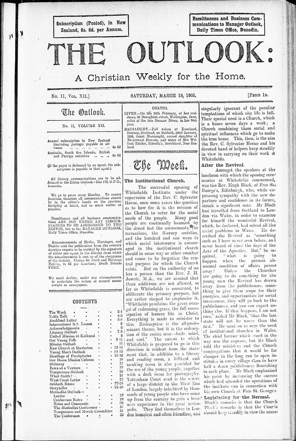The Outlook: 18th March 1905