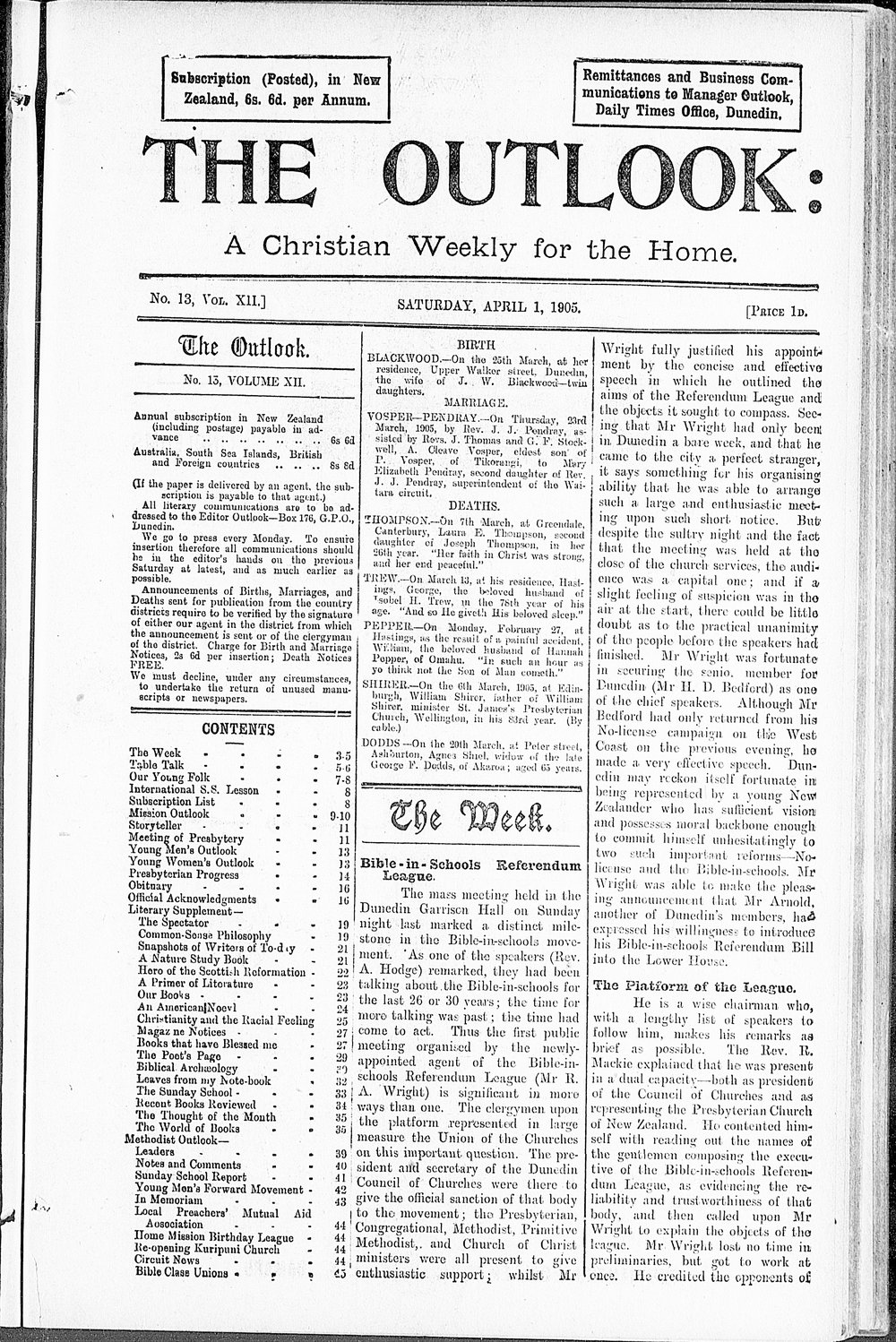 The Outlook: 1st April 1905
