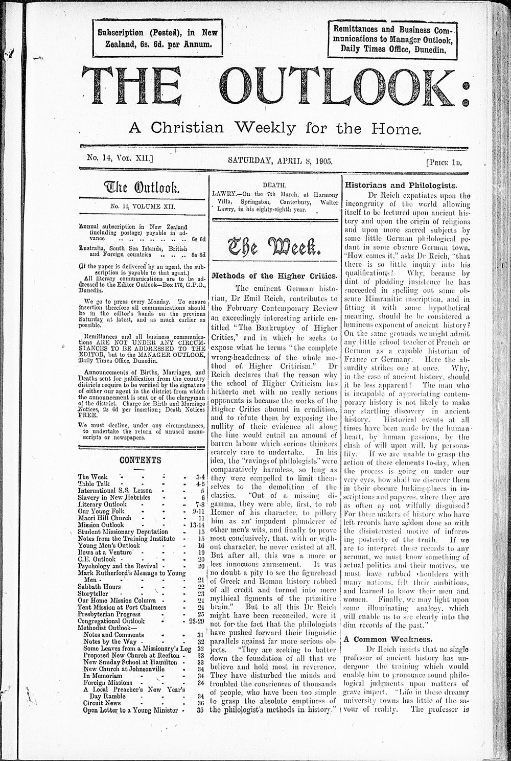 The Outlook: 8th April 1905