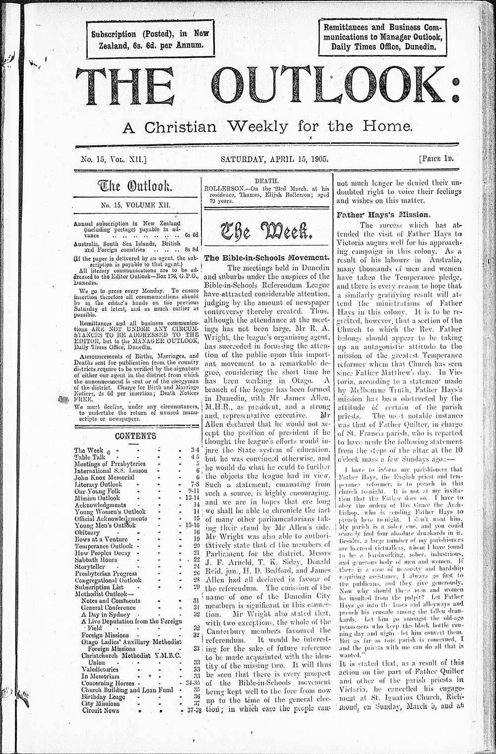 The Outlook: 15th April 1905