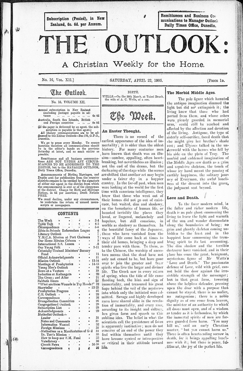 The Outlook: 22nd April 1905