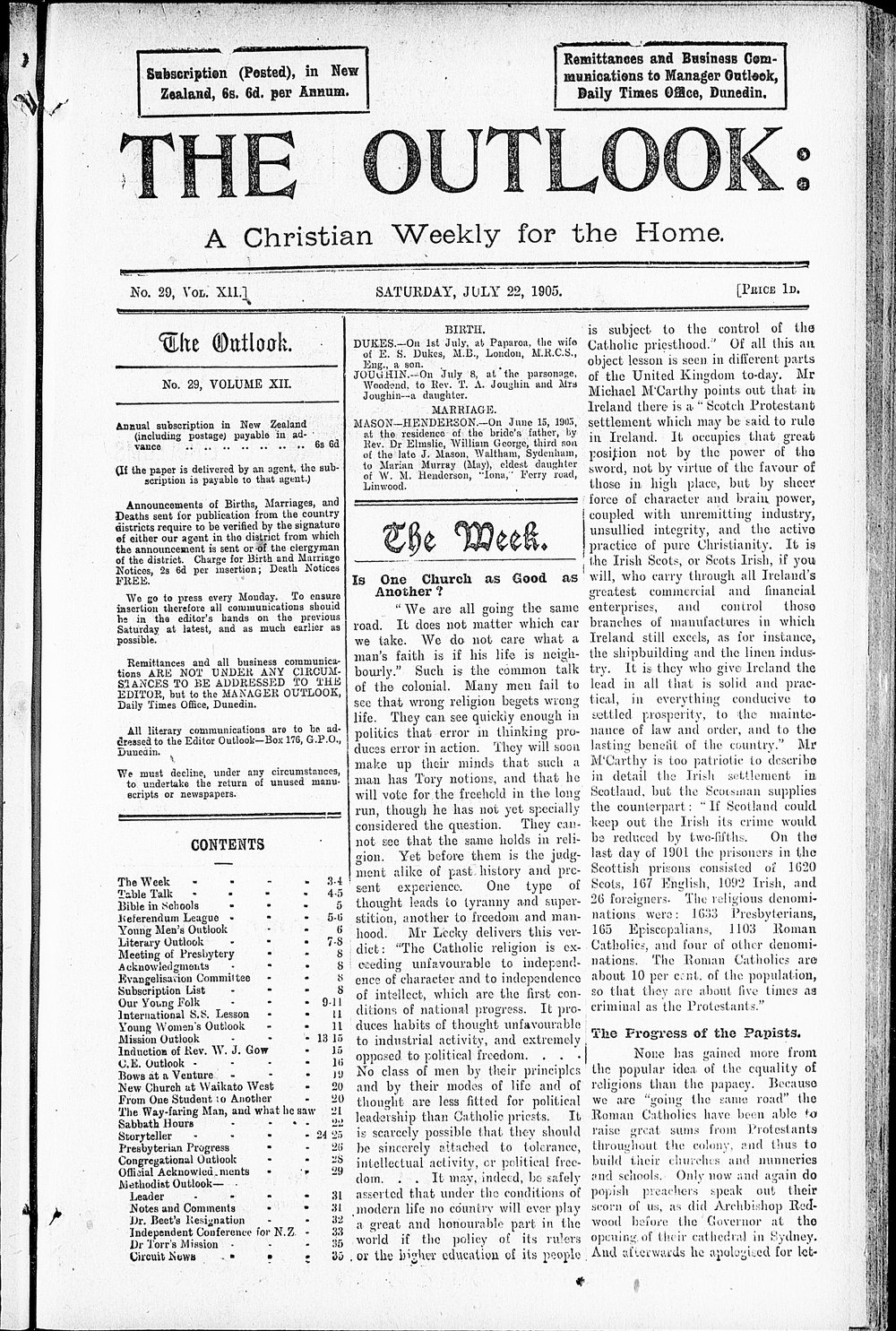 The Outlook: 22nd July 1905