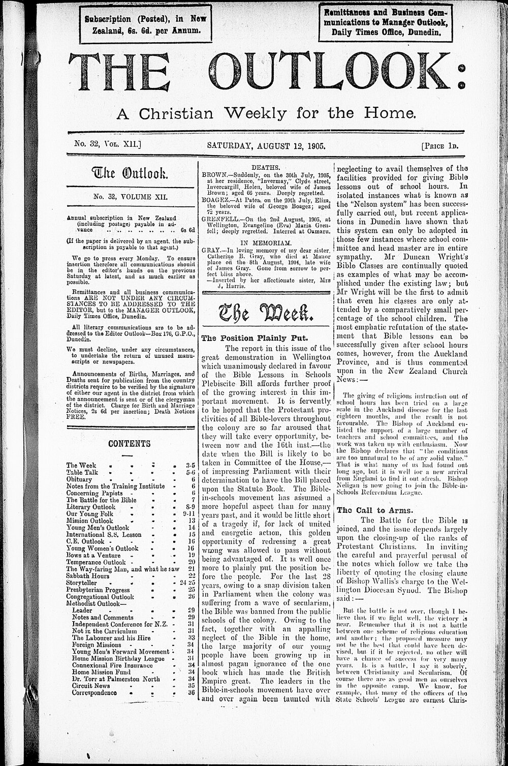 The Outlook: 12th August 1905