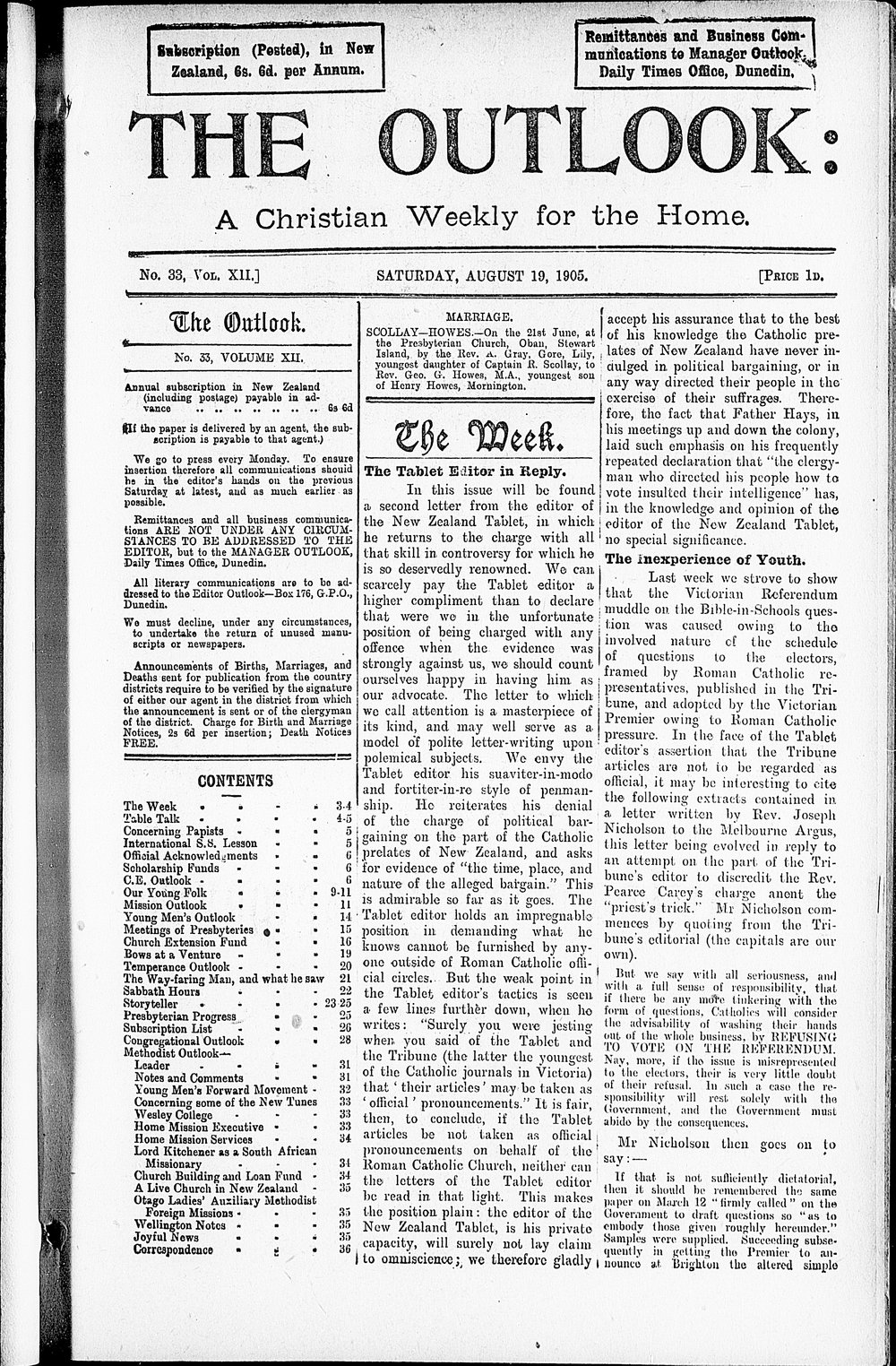 The Outlook: 19th August 1905