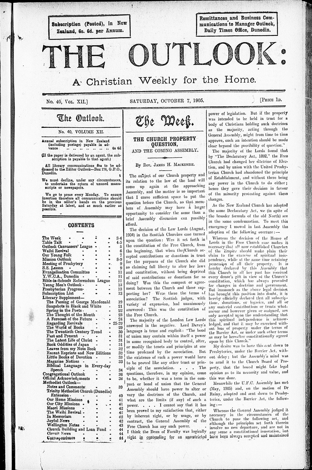 The Outlook: 7th October 1905