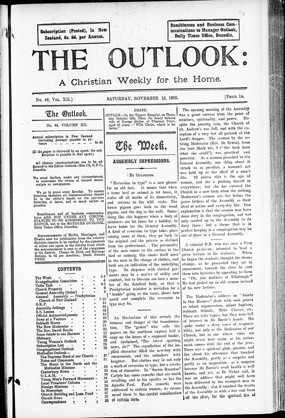 The Outlook: 18th November 1905