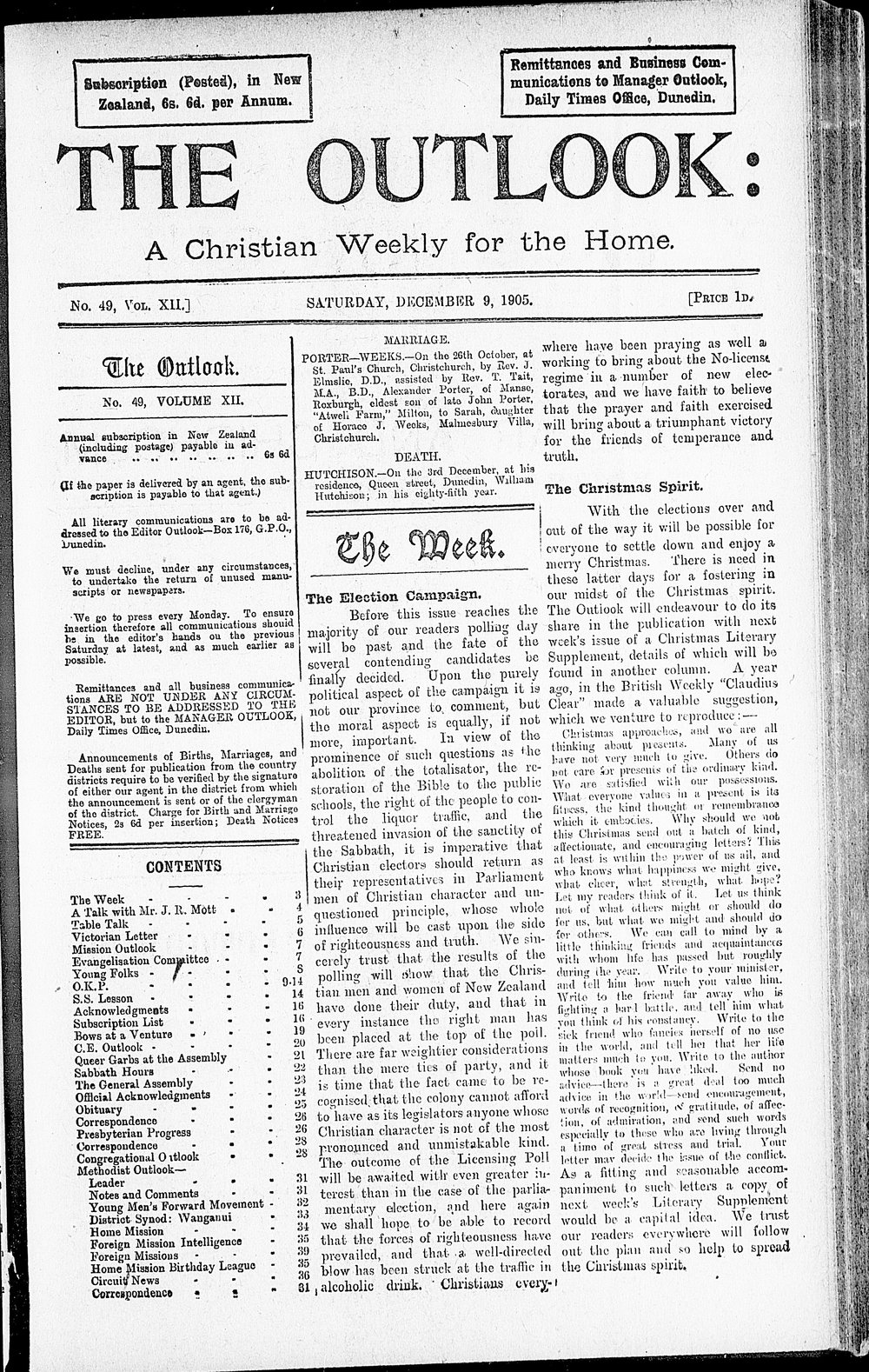 The Outlook: 9th December 1905