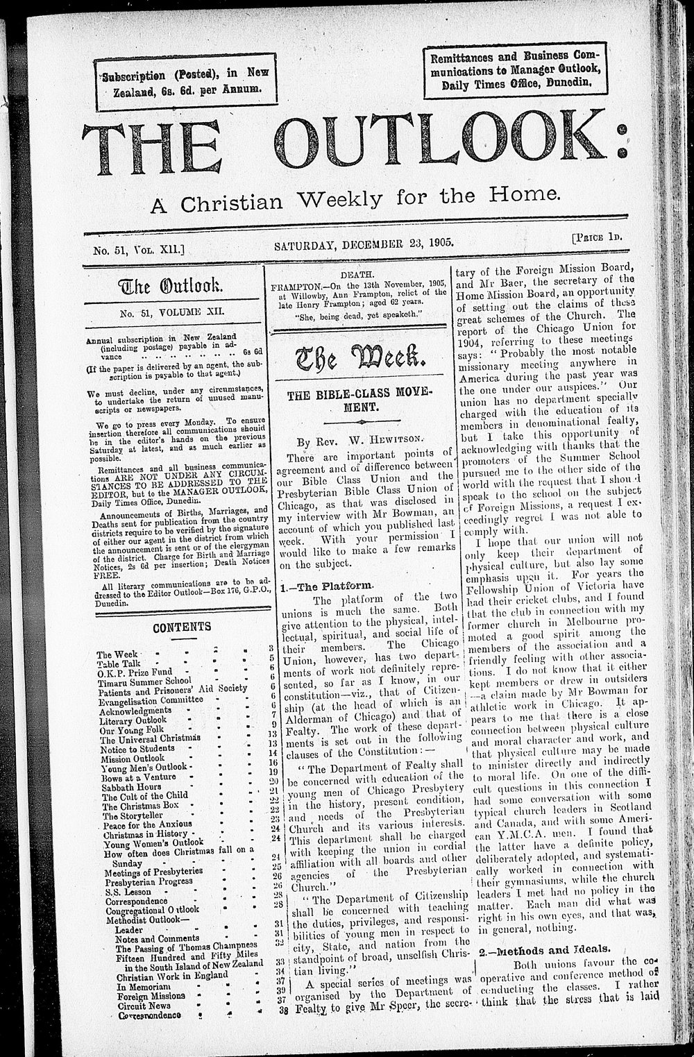 The Outlook: 23rd December 1905