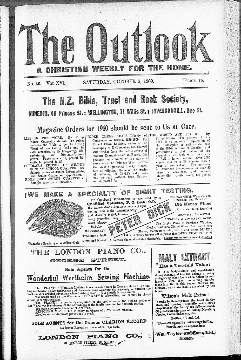 The Outlook: 2nd October 1909