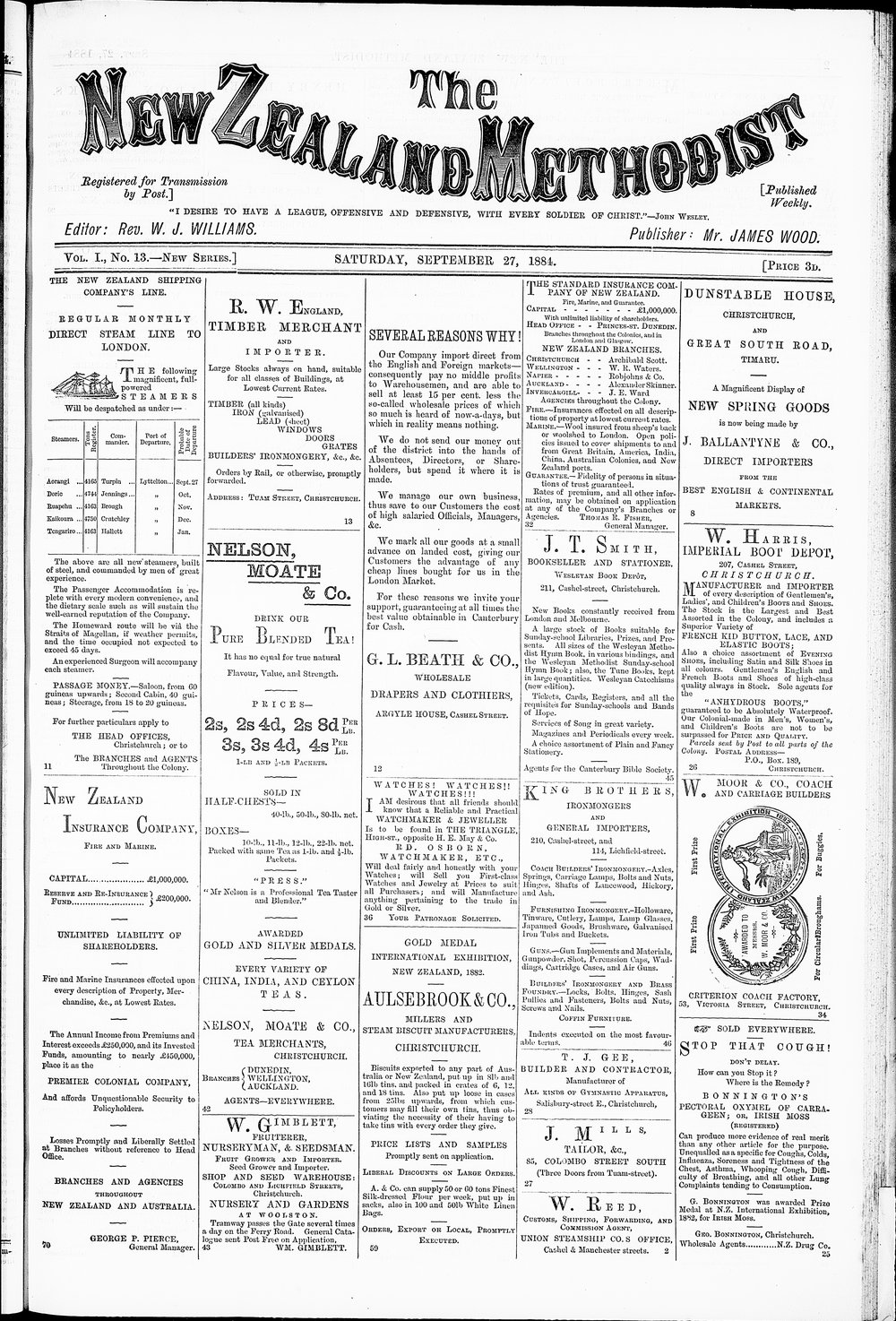 The New Zealand Methodist Times: 27th September 1884