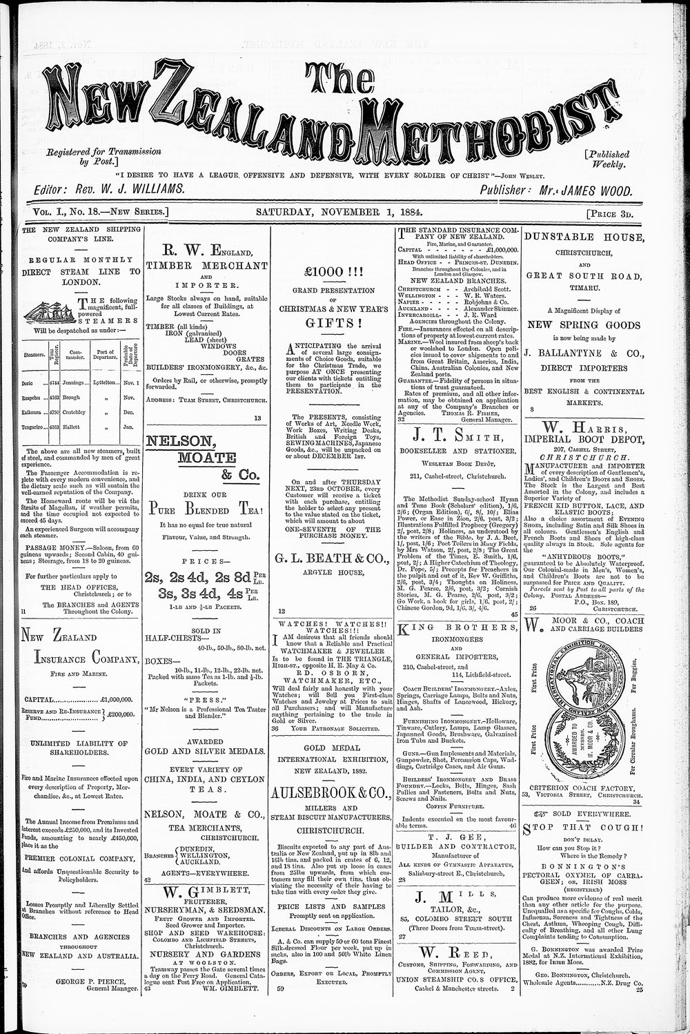 The New Zealand Methodist Times: 1st November 1884