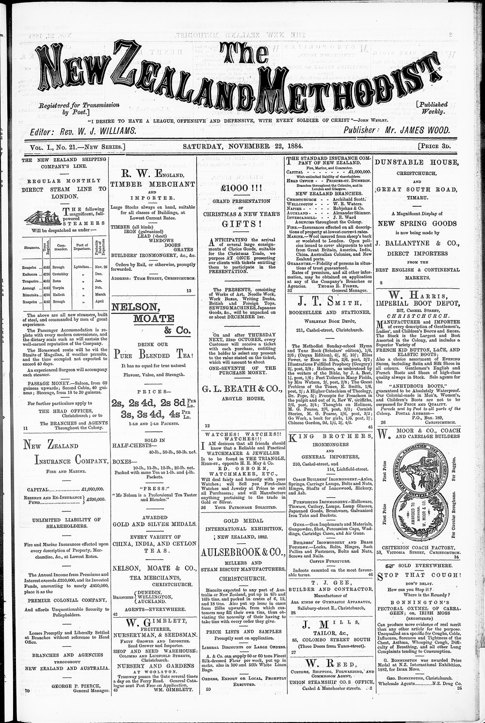 The New Zealand Methodist Times: 22nd November 1884