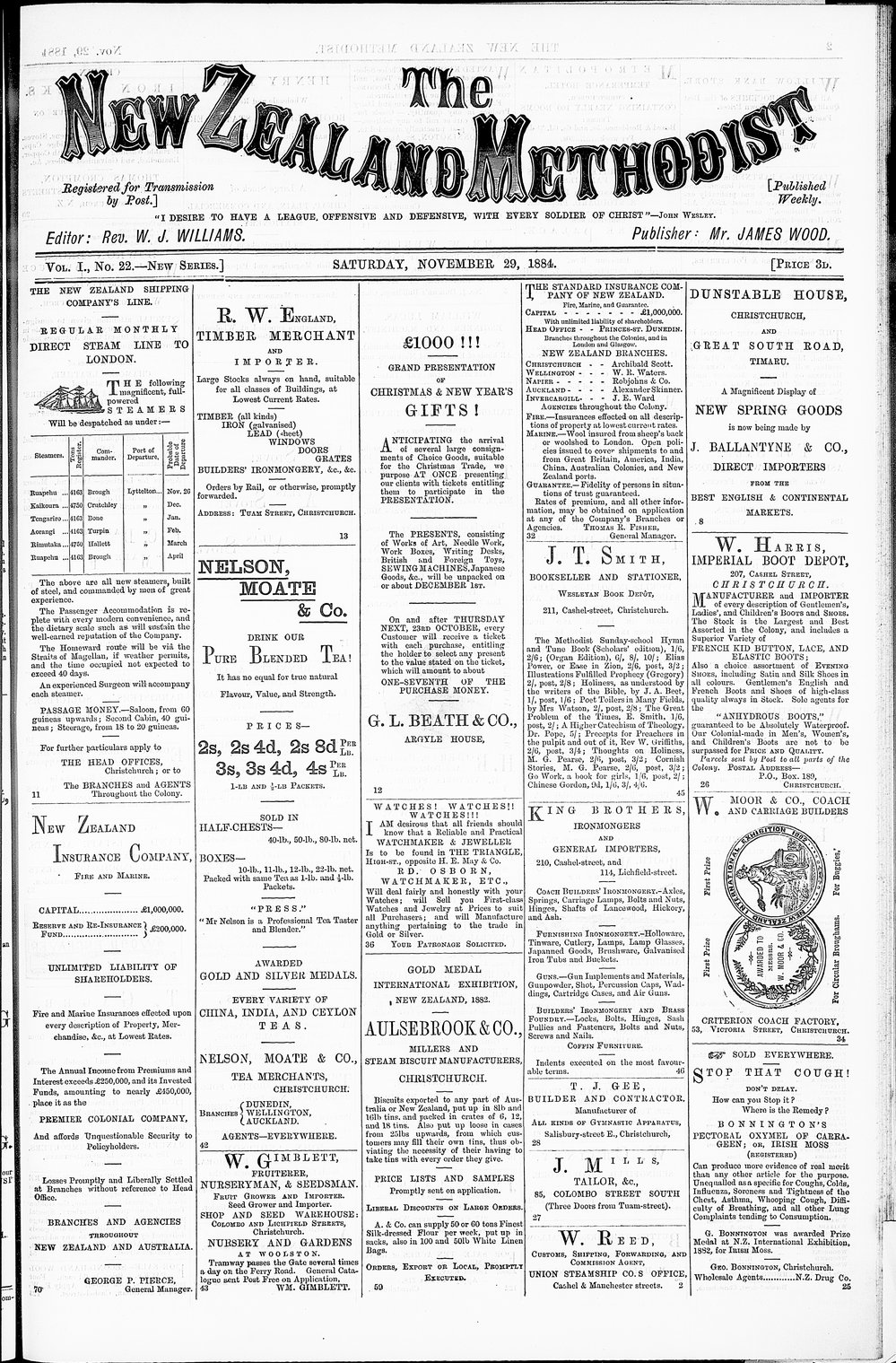 The New Zealand Methodist Times: 29th November 1884