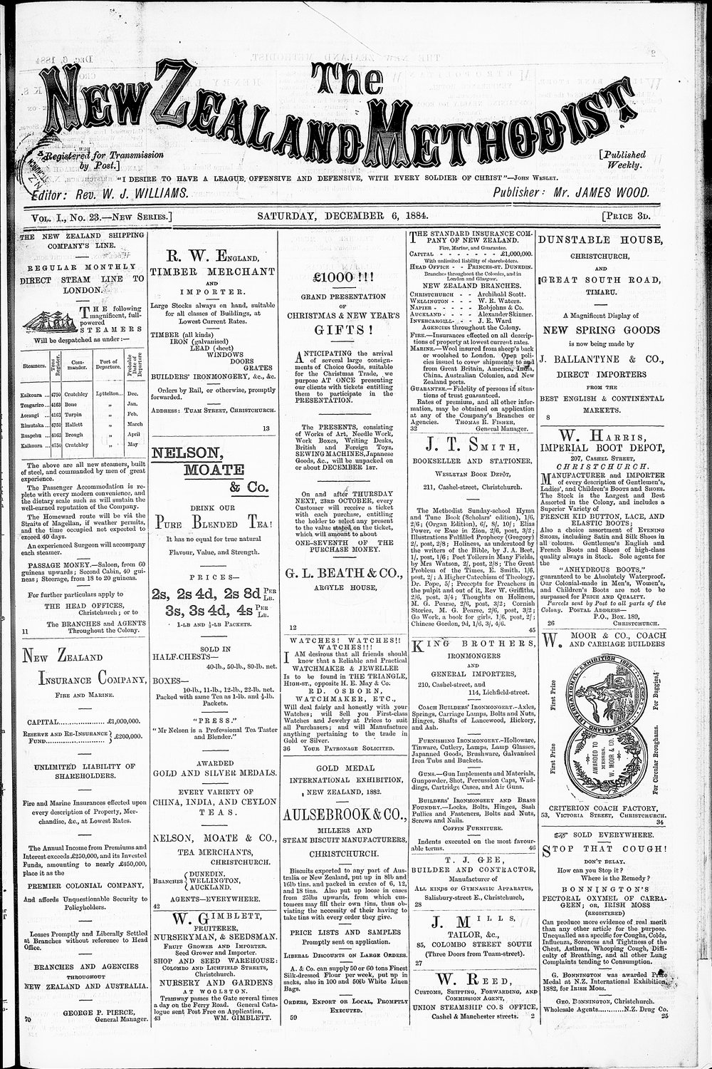 The New Zealand Methodist Times: 6th December 1884