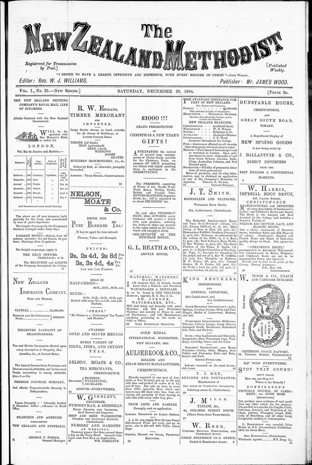The New Zealand Methodist Times: 20th December 1884