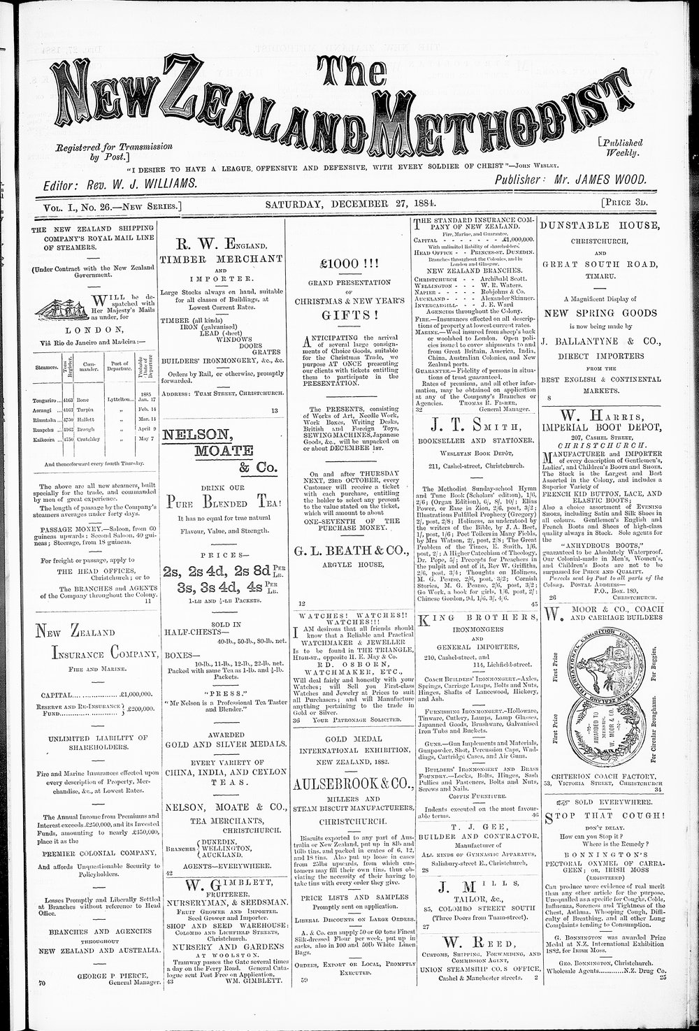 The New Zealand Methodist Times: 27th December 1884