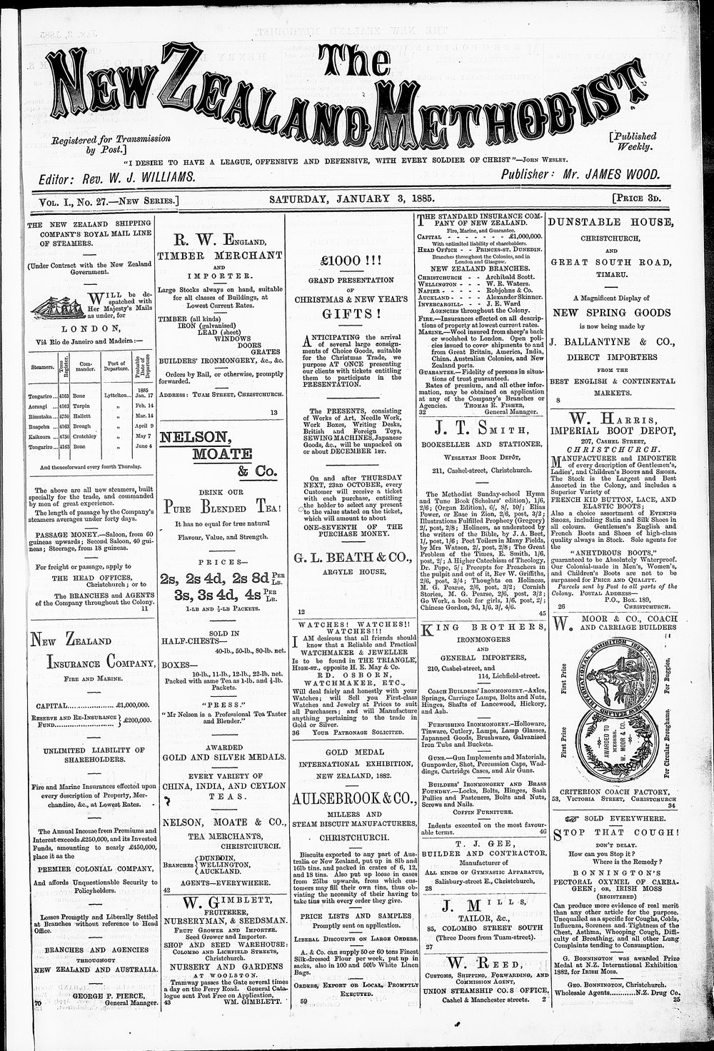 The New Zealand Methodist Times: 3rd January 1885