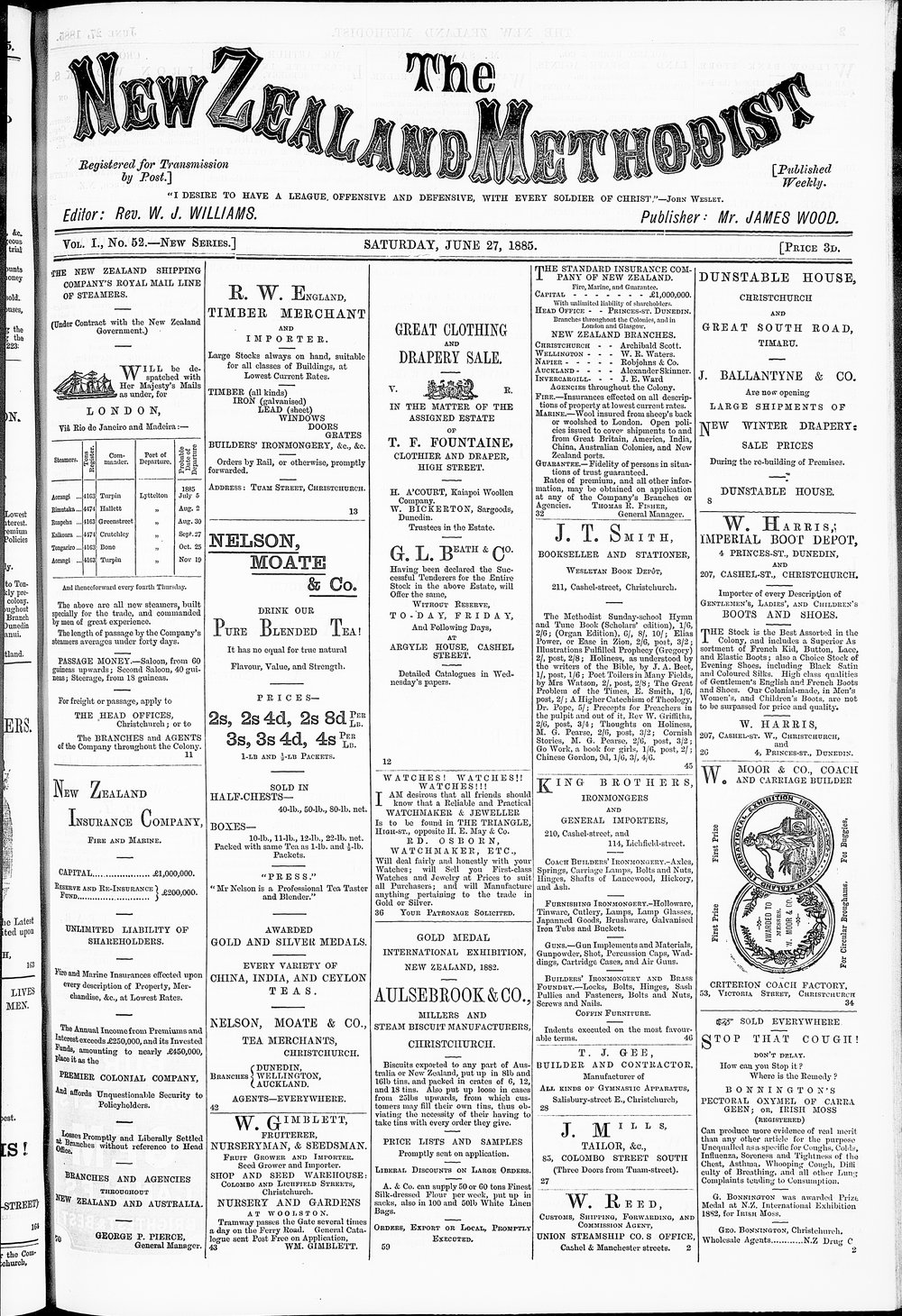 The New Zealand Methodist Times: 27th June 1885