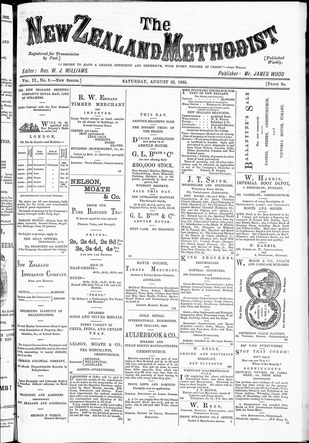 The New Zealand Methodist Times: 22nd August 1885