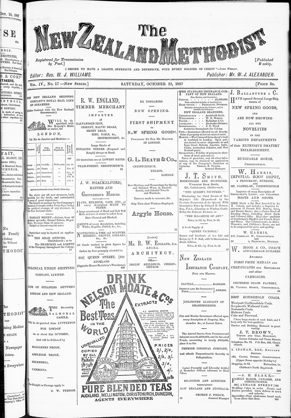 The New Zealand Methodist Times: 22nd October 1887