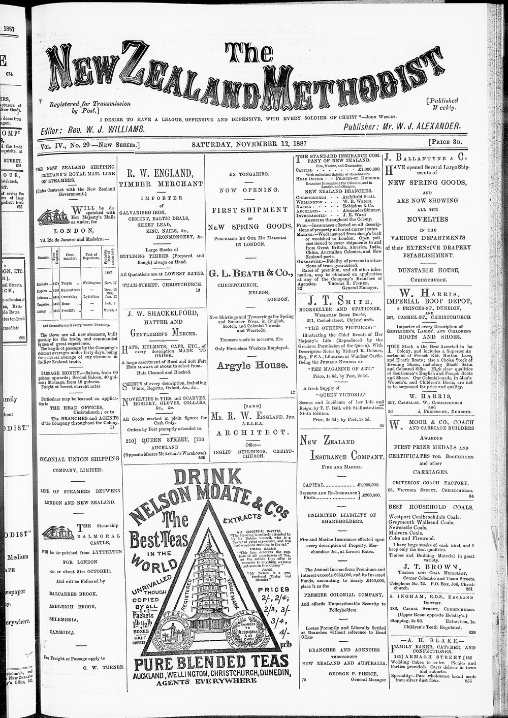 The New Zealand Methodist Times: 12th November 1887