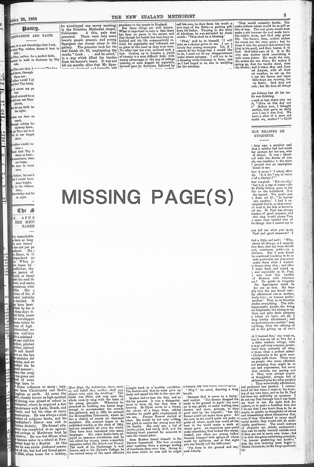 The New Zealand Methodist Times: 28th April 1888