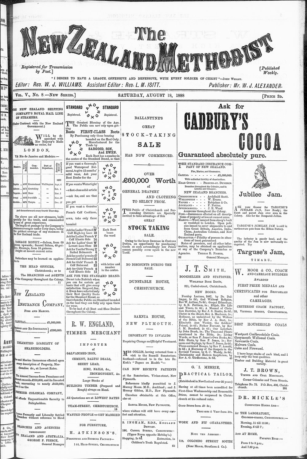 The New Zealand Methodist Times: 18th August 1888