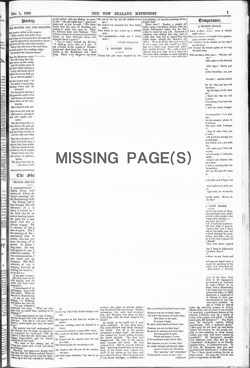 The New Zealand Methodist Times: 1st December 1888