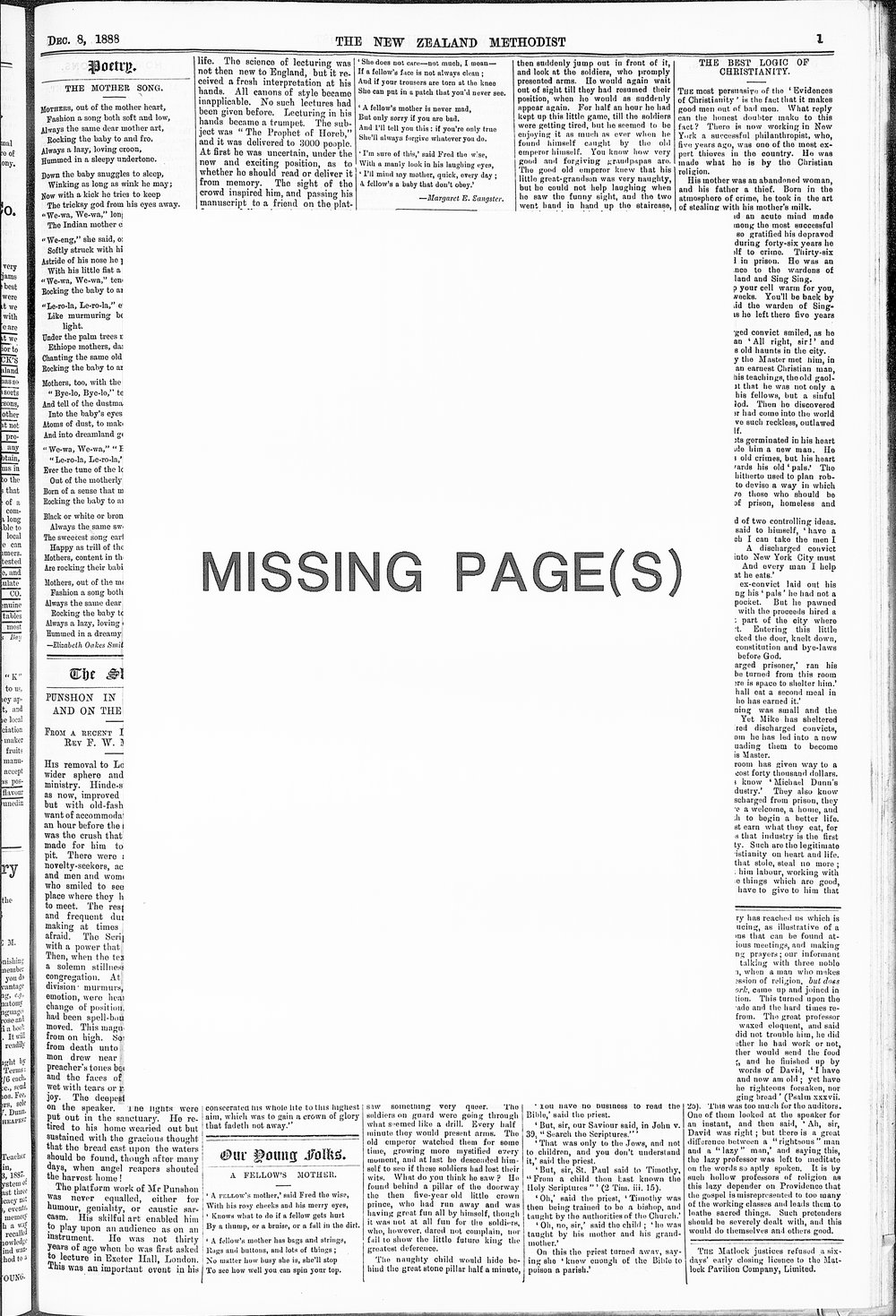 The New Zealand Methodist Times: 8th December 1888