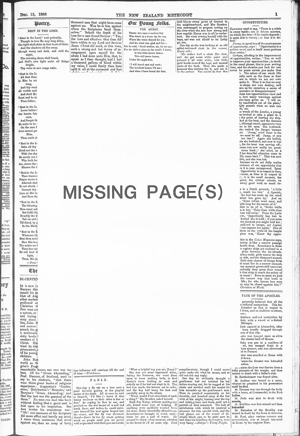 The New Zealand Methodist Times: 15th December 1888