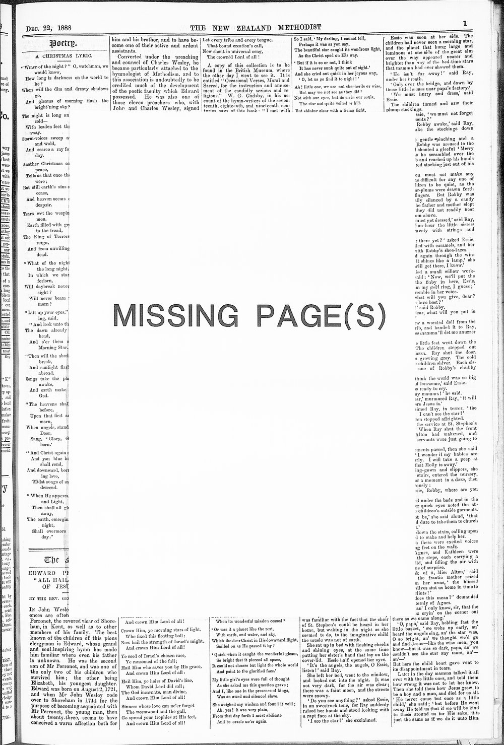 The New Zealand Methodist Times: 22nd December 1888