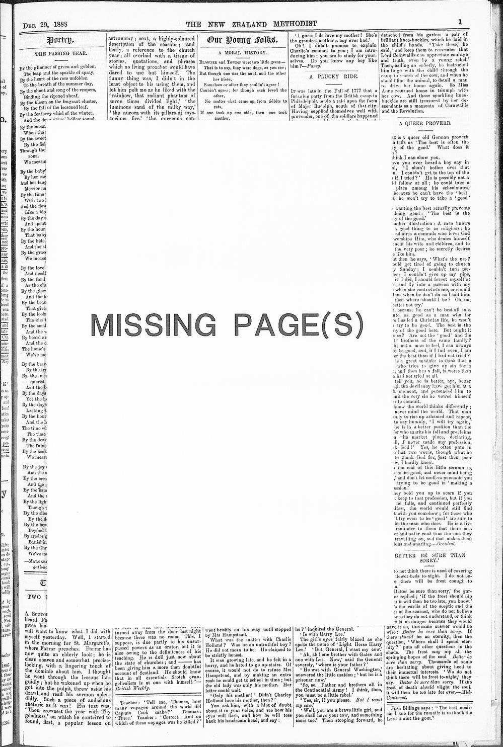 The New Zealand Methodist Times: 29th December 1888