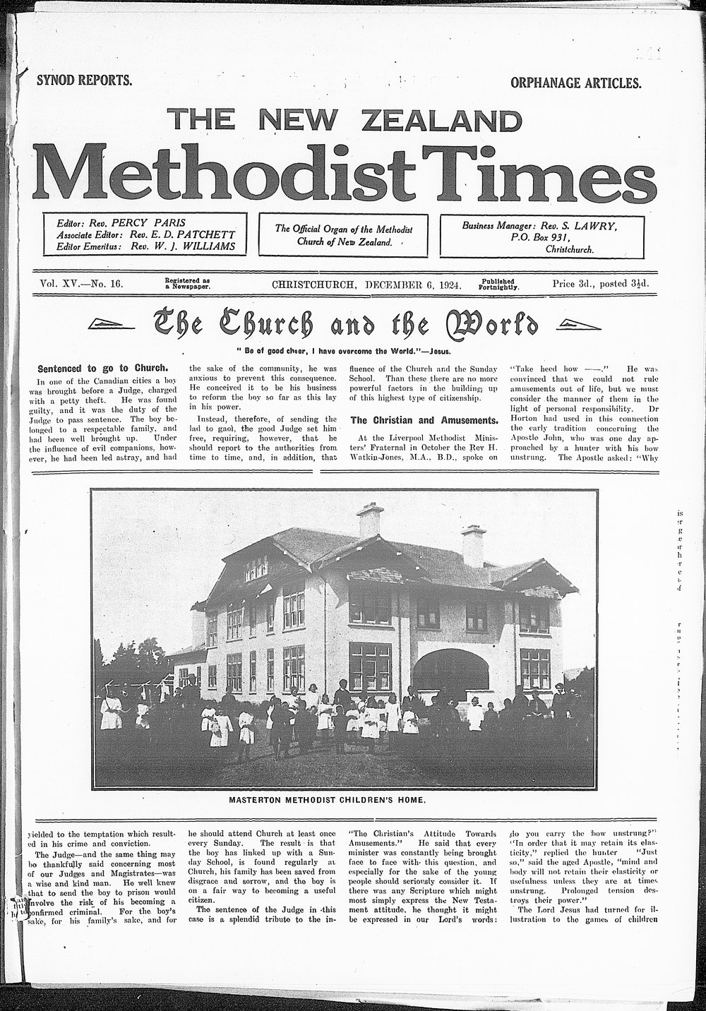 The New Zealand Methodist Times: 6th December 1924