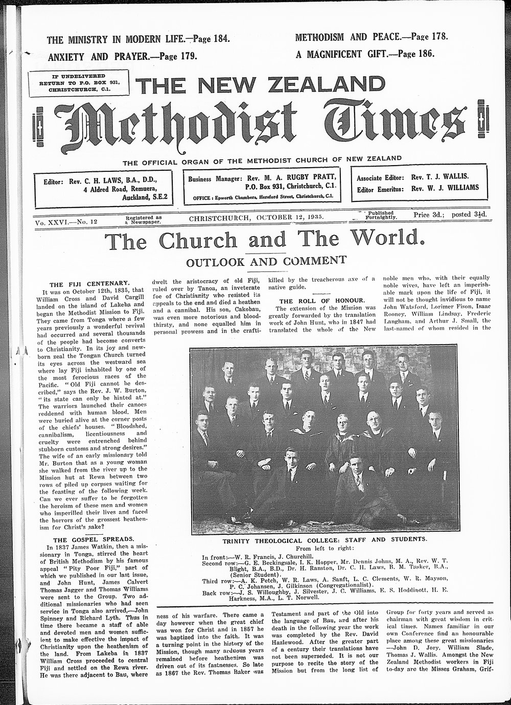The New Zealand Methodist Times: 12th October 1935