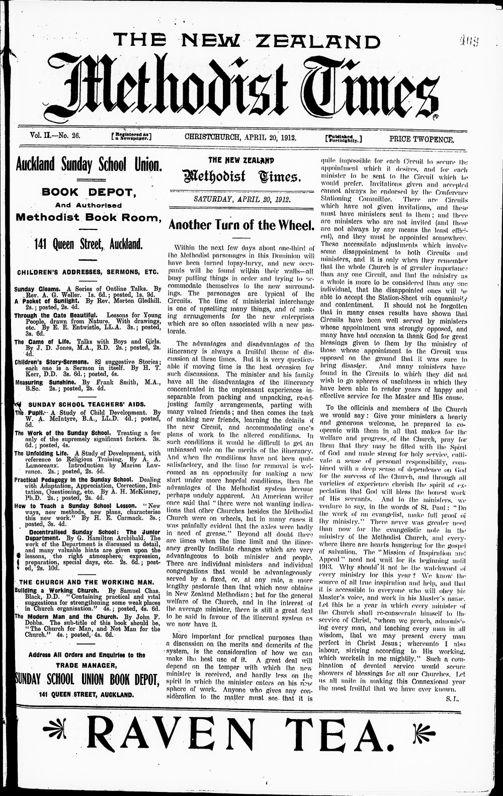 The New Zealand Methodist Times: 20th April 1912
