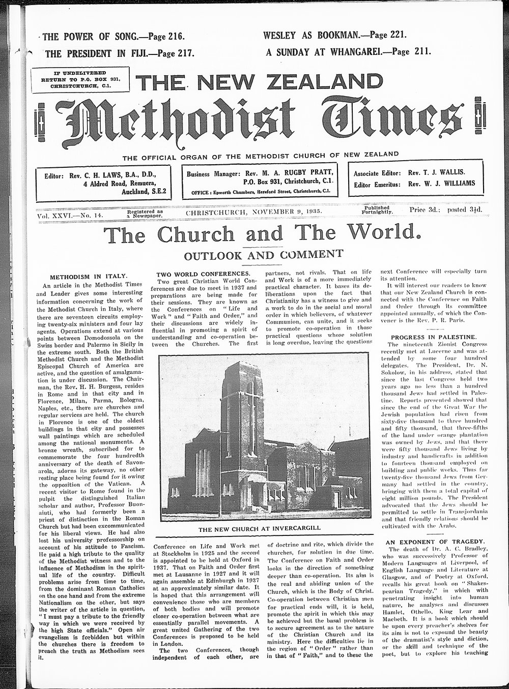 The New Zealand Methodist Times: 9th November 1935