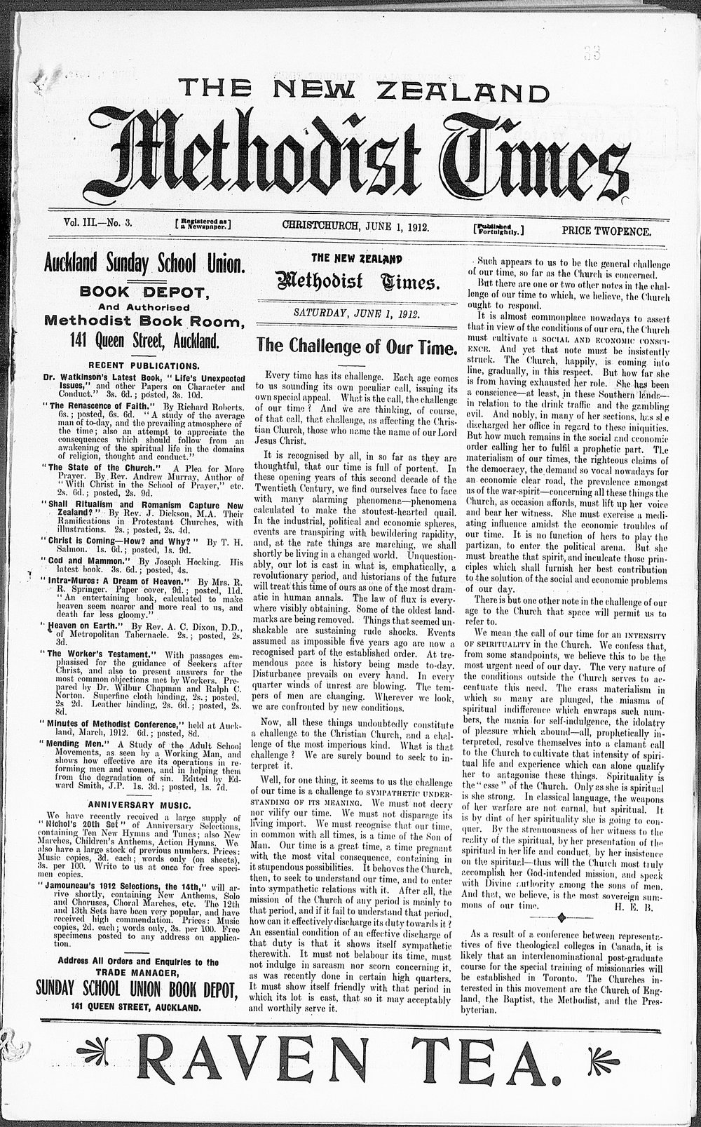 The New Zealand Methodist Times: 1st June 1912