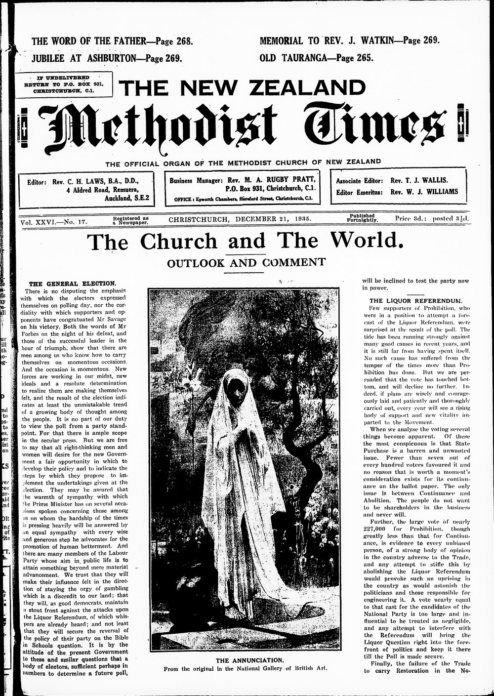 The New Zealand Methodist Times: 21st December 1935