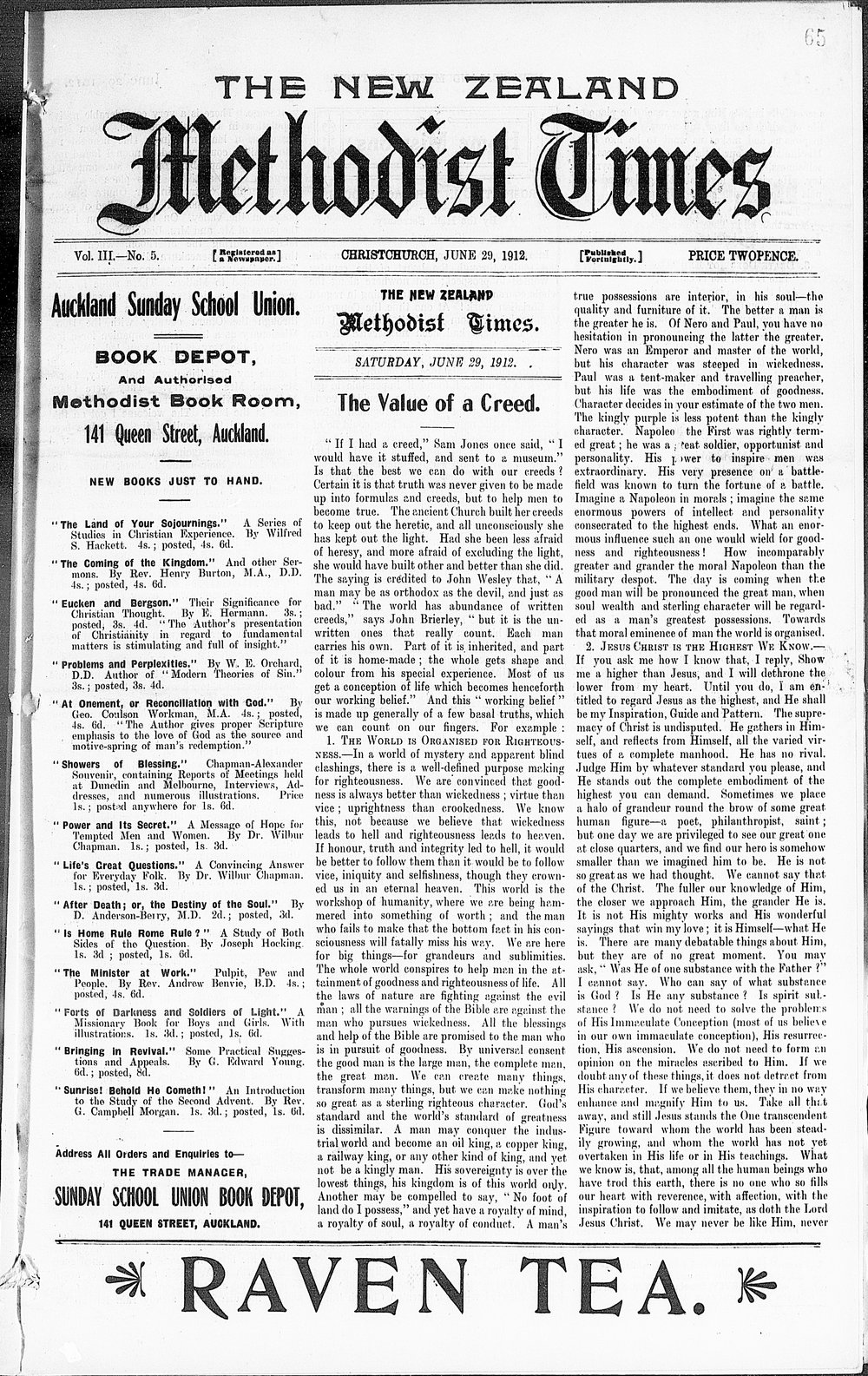 The New Zealand Methodist Times: 29th June 1912