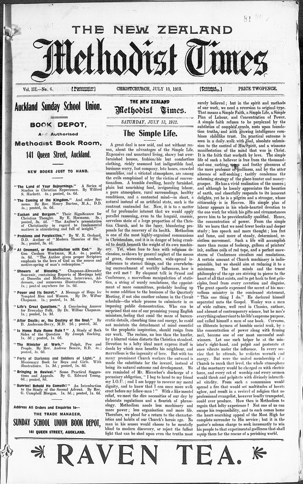 The New Zealand Methodist Times: 13th July 1912