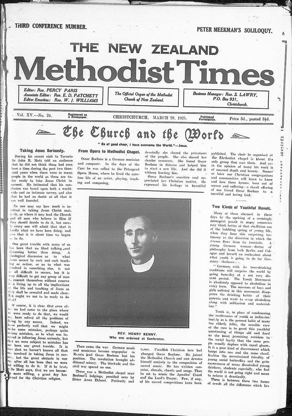 The New Zealand Methodist Times: 28th March 1925