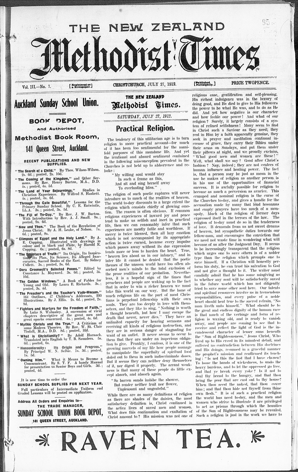 The New Zealand Methodist Times: 27th July 1912