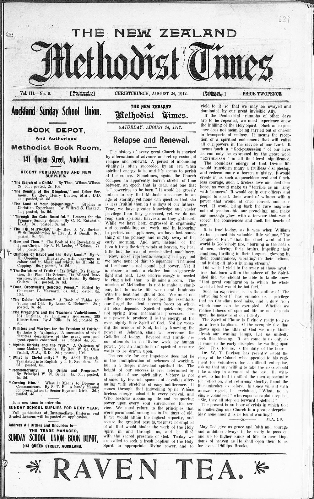 The New Zealand Methodist Times: 24th August 1912