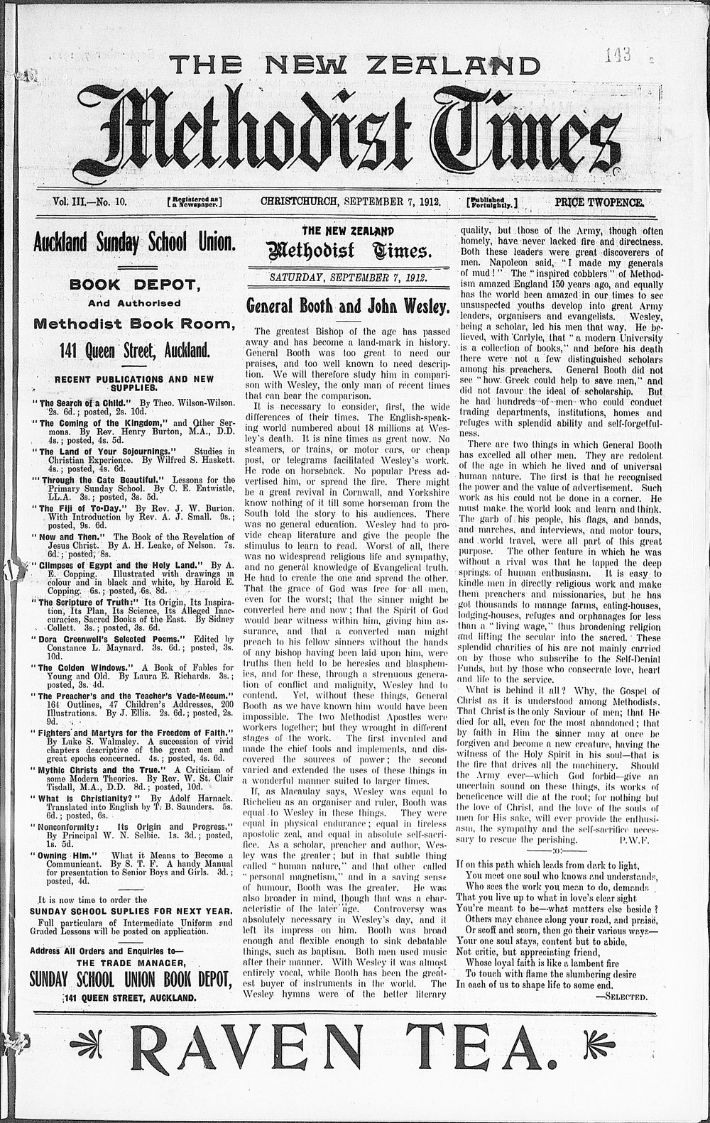 The New Zealand Methodist Times: 7th September 1912