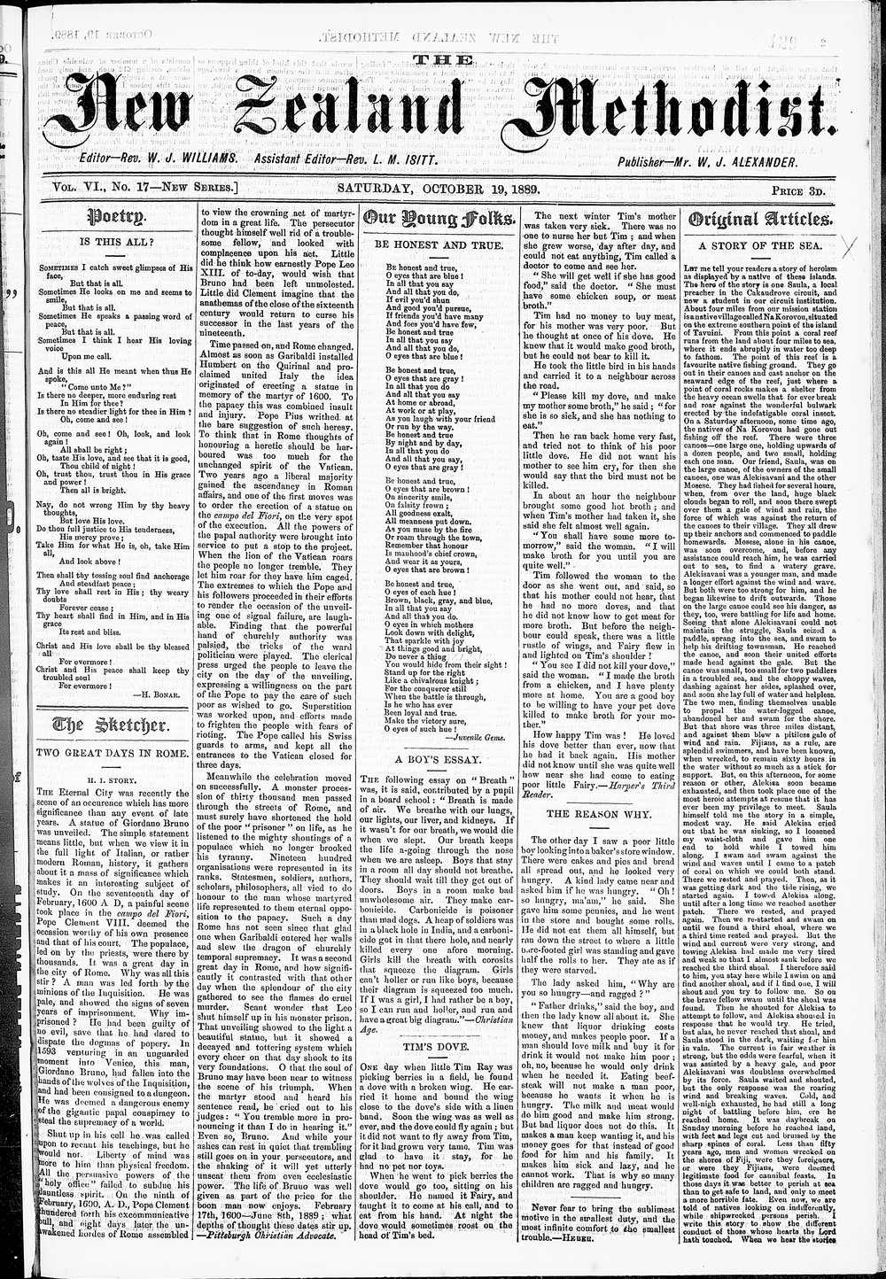 The New Zealand Methodist Times: 19th October 1889