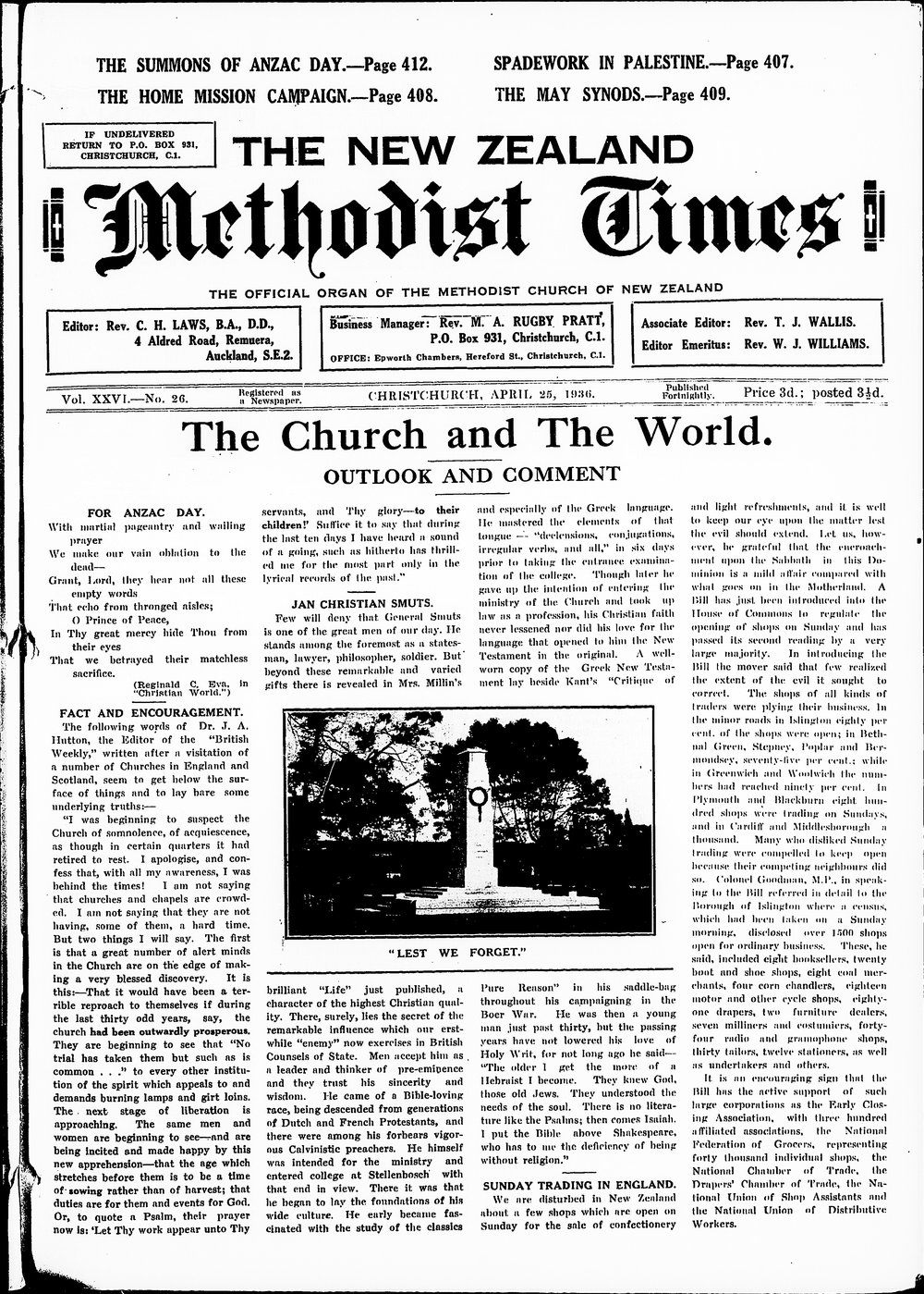 The New Zealand Methodist Times: 25th April 1936