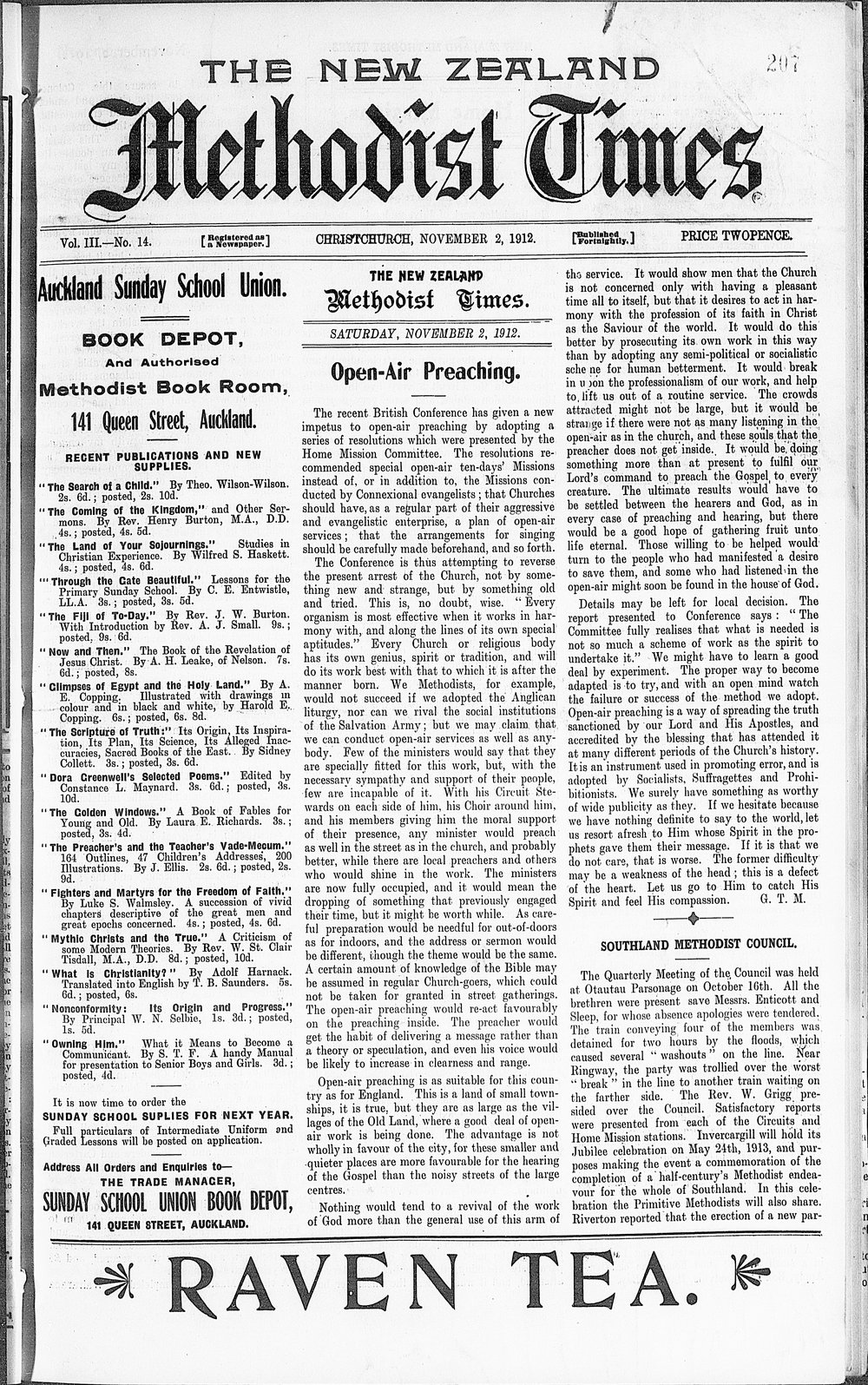 The New Zealand Methodist Times: 2nd November 1912