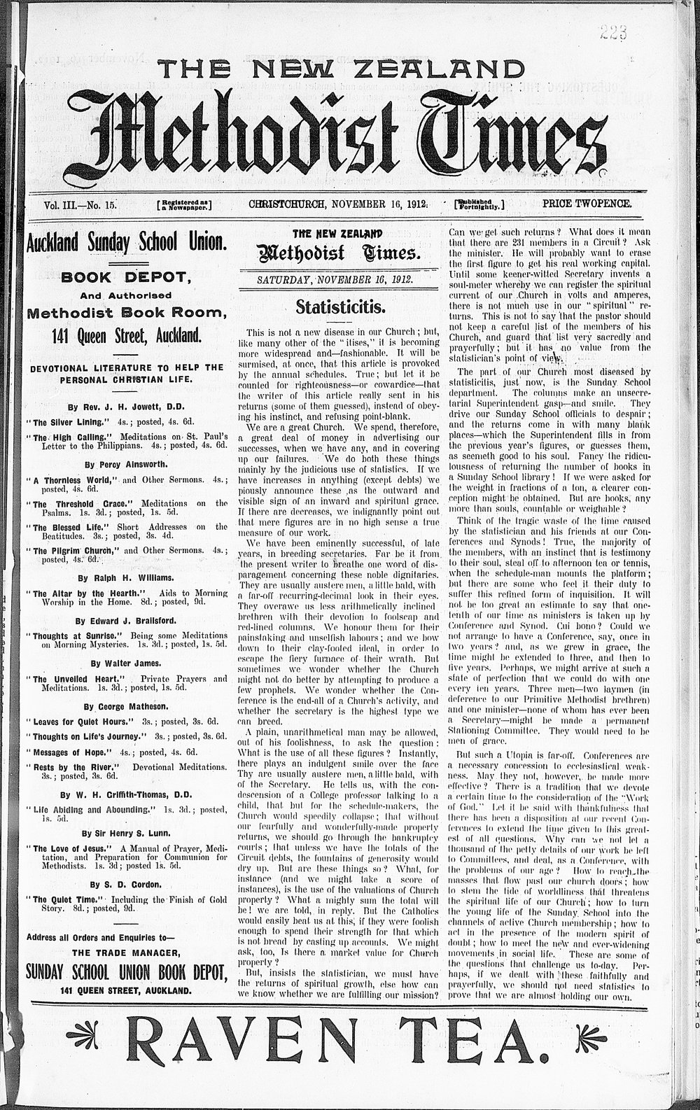 The New Zealand Methodist Times: 16th November 1912